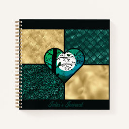 Vögel aus aquamarinem, schwarzem und goldfarbenem  notizbuch