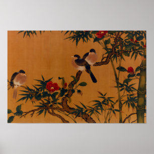 Vögel, Bambus, Kamelien, Japanisch Art 1644-1911 Poster