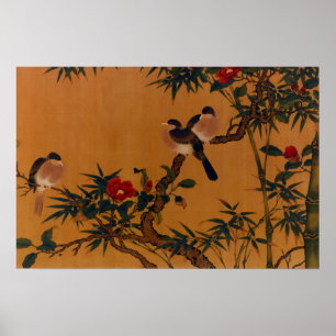 Vögel, Bambus, Kamelien, Japanisch Art 1644-1911 Poster