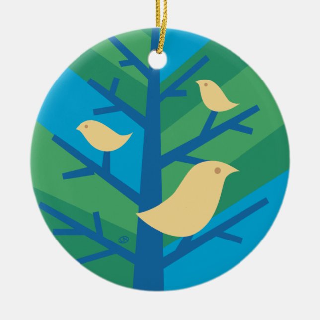 Vogel-Baum-Verzierung Keramikornament (Vorne)