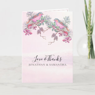 Vögel & Beeren Zapfen Aquarell Winterhochzeit Dankeskarte