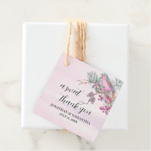 Vögel & Beeren Zapfen Aquarell Winterhochzeit Geschenkanhänger