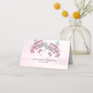 Vögel & Beeren Zapfen Aquarell Winterhochzeit Platzkarte