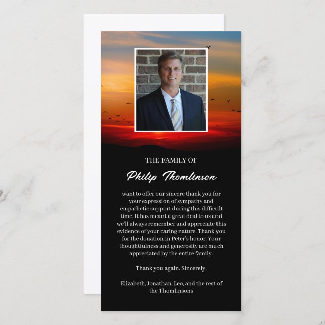 Vögel bei Morgendämmerung & Foto Beerdigung Danke (Vorne/Hinten)