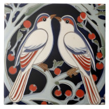 Vögel & Berries Art Nouveau Red Bird Art Deco