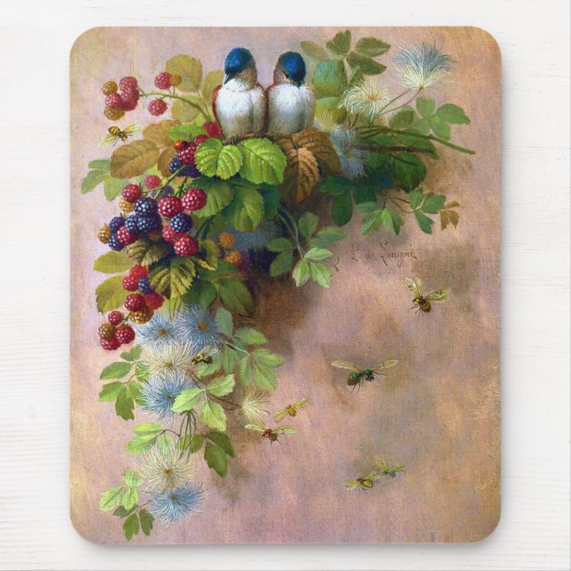 Vogel-Bienen-und Beeren-schöne Kunst Mousepad (Vorne)