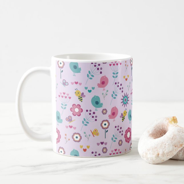 Vögel, Bienen und Schmetterlinge Kaffeetasse (Mit Donut)