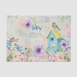 Vögel, Birdhouse, Text und Florals Collage Seidenpapier