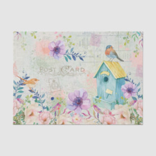 Vögel, Birdhouse, Text und Florals Collage Seidenpapier