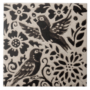 Vogel Blatt Batik Steinzeug Waldtier Beige Grau Fliese