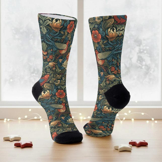 Vögel Blätter Blumenvintage-William-Morris-Muster Socken (Von Creator hochgeladen)