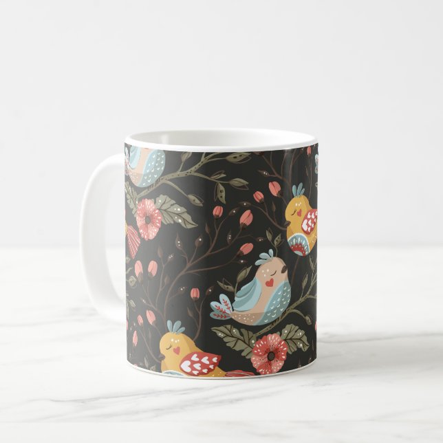 Vögel Blume Bohemische Liebe Muster Kaffeetasse (Vorderseite Links)