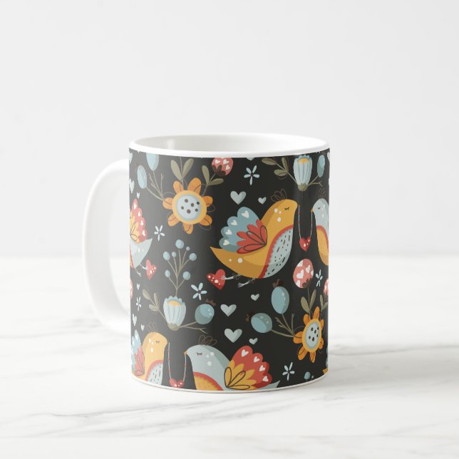 Vögel Blume Bohemische Liebe Muster Kaffeetasse (Vorderseite Links)
