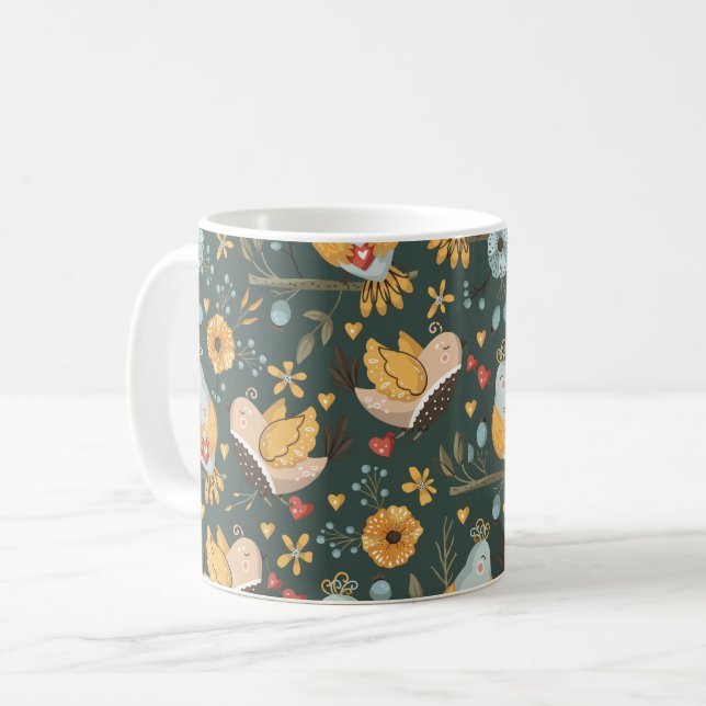 Vögel Blume Bohemisches Muster Kaffeetasse (Vorderseite Links)