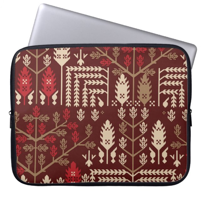 Vögel Blume Dunkles blaues Muster Laptopschutzhülle (Vorderseite)