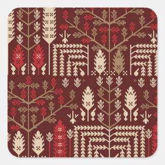 Vögel Blume Dunkles blaues Muster Quadratischer Aufkleber