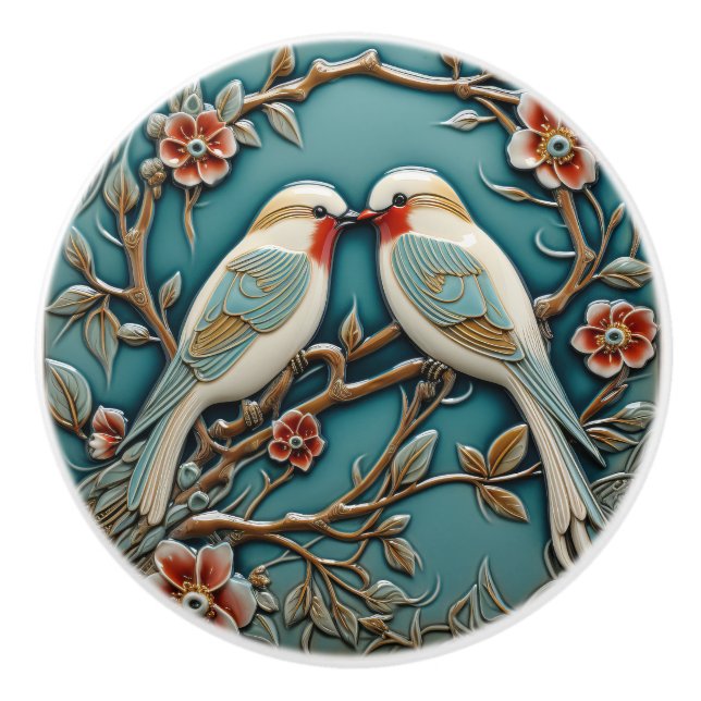 Vögel Blume Jugendstil Inspirierte Natur Print Keramikknauf (Vorderseite)
