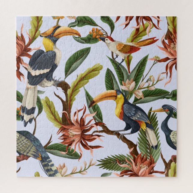 Vögel & Blume: Tropisches Vintages Muster. Puzzle (Vertikal)