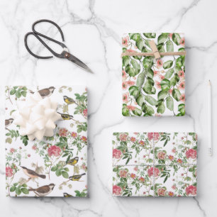 Vogel, Blume und Foliage Geschenkpapier Set