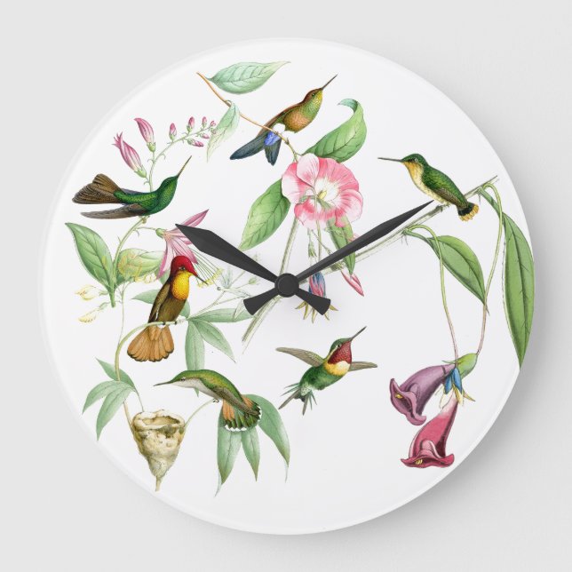 Vögel Blume Vögel Wildtiere Tiere Blütentiere Große Wanduhr (Vorderseite)