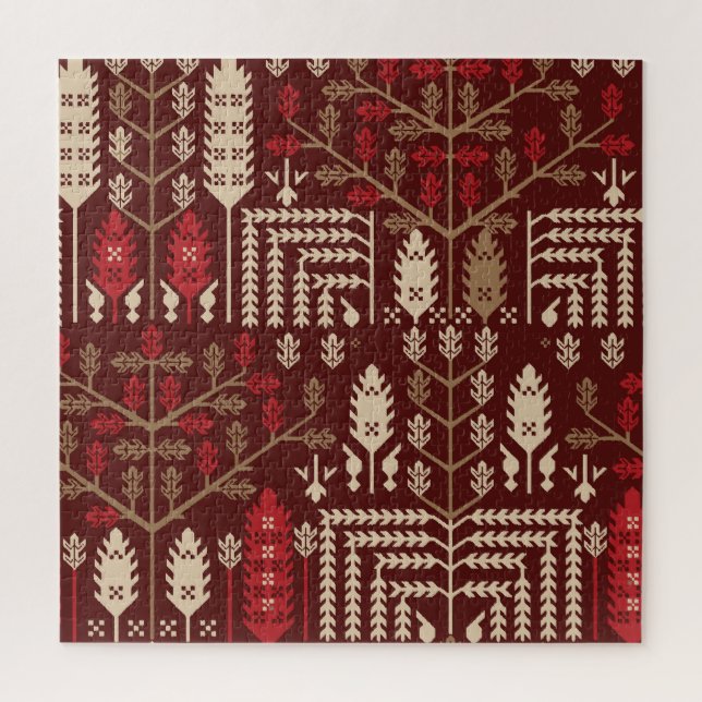 Vögel Blumen Dunkelblaues Muster Puzzle (Vertikal)