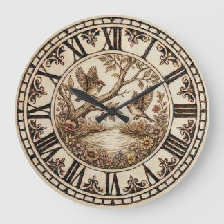 Vögel & Blumen Holzwanduhr Große Wanduhr