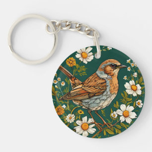 🕊️ Vogel Blumen Natur Ruhiger Stil Schlüsselanhänger