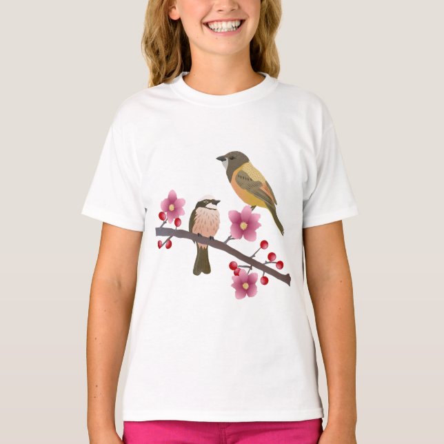 Vögel, Blumen, Tiere T-Shirt (Vorderseite)