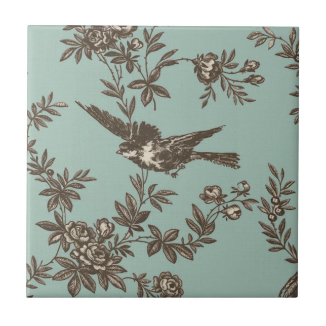 Vogel-Blumen-Toile Fliese (Vorderseite)