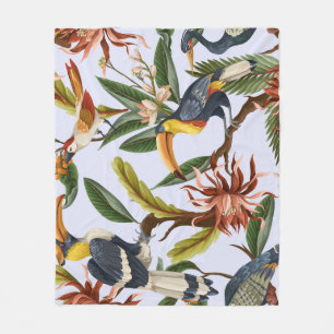 Vögel & Blumen: Tropisches Vintage-Muster. Fleecedecke