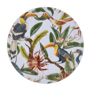 Vögel & Blumen: Tropisches Vintage-Muster. Schneidebrett