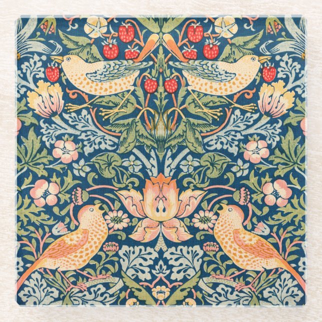 Vögel & Blumen Wm Morris Kunst  Glasuntersetzer (Vorderseite)