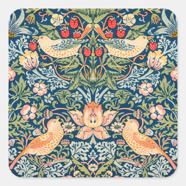 Vögel & Blumen Wm Morris  Quadratischer Aufkleber (Vorderseite)