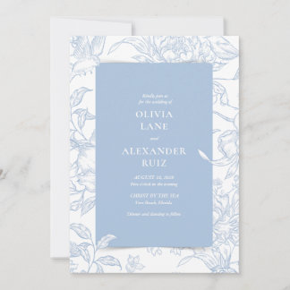 Vogel Botanisch Französisch Blau Blumen Hochzeit Einladung