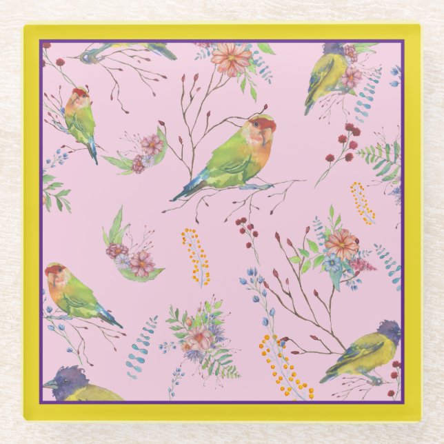 Vogel Botanisch Glasuntersetzer (Vorderseite)