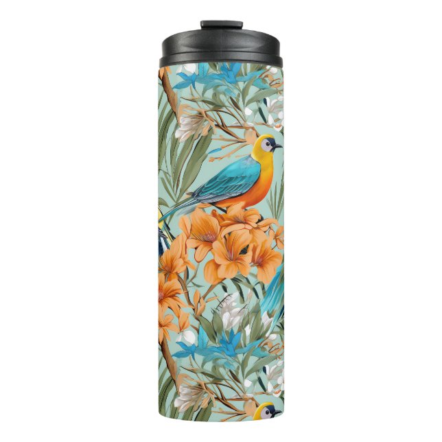 Vögel Chinoiserie Minz Orange Thermosbecher (Vorderseite)