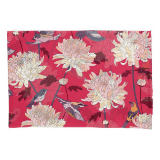 Vögel & Chrysanthemen: Vintage Blüten Kissenbezug