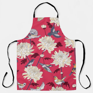 Vögel & Chrysanthemen: Vintage Blüten Schürze