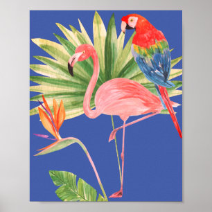 Vögel des Paradieses ~ Blume, Flamingo und Macaw Poster