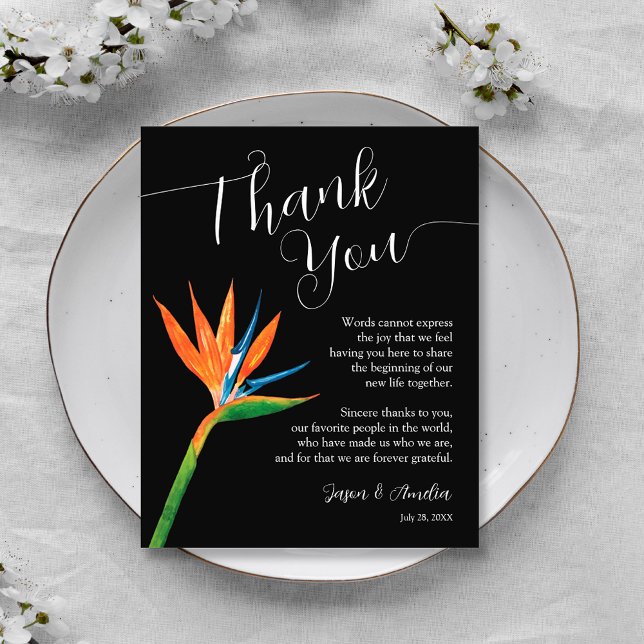 Vogel des Paradieses Blumenzwiebelsplatz Dankeskarte (Bird of Paradise Floral Wedding Reception Plate Thank You Cards)