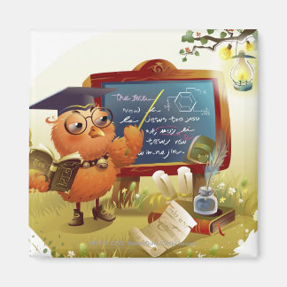 Vögel, die ein Buch führen und an der Tafel unterr Magnet