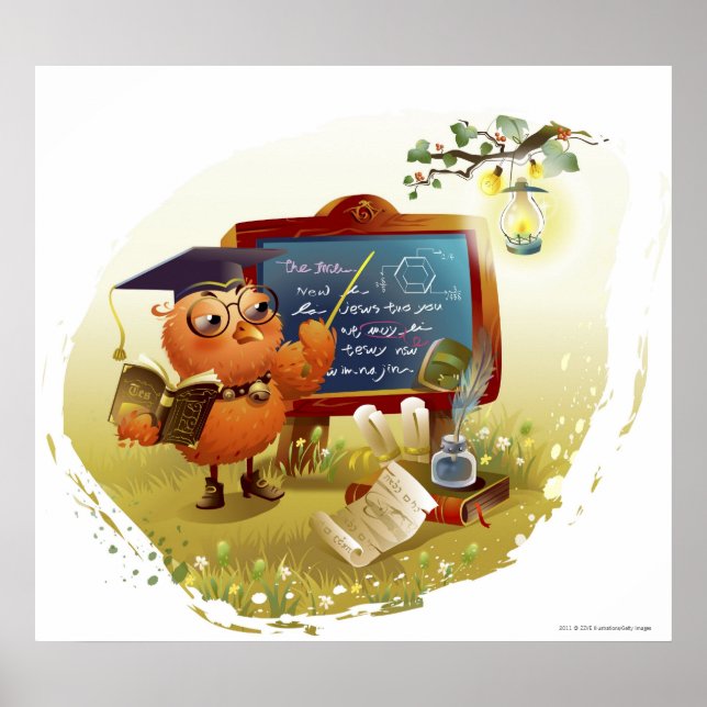 Vögel, die ein Buch führen und an der Tafel unterr Poster (Vorne)
