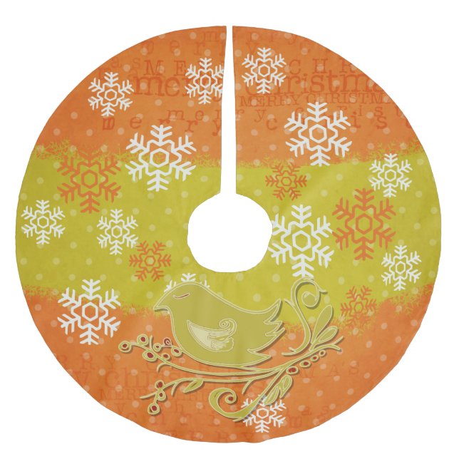 Vogel-, Dots- und Schneeflocken Holiday Tree Skirt Polyester Weihnachtsbaumdecke (Vorderseite)