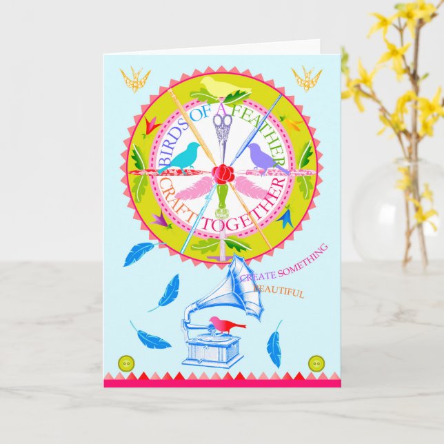 Vögel eines Feather Craft Together Karte 3 (Gelbe Blume)