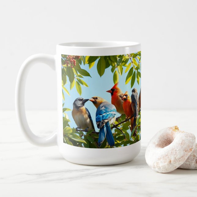 Vögel eines Feather United We Gather Keramik Tasse (Mit Donut)