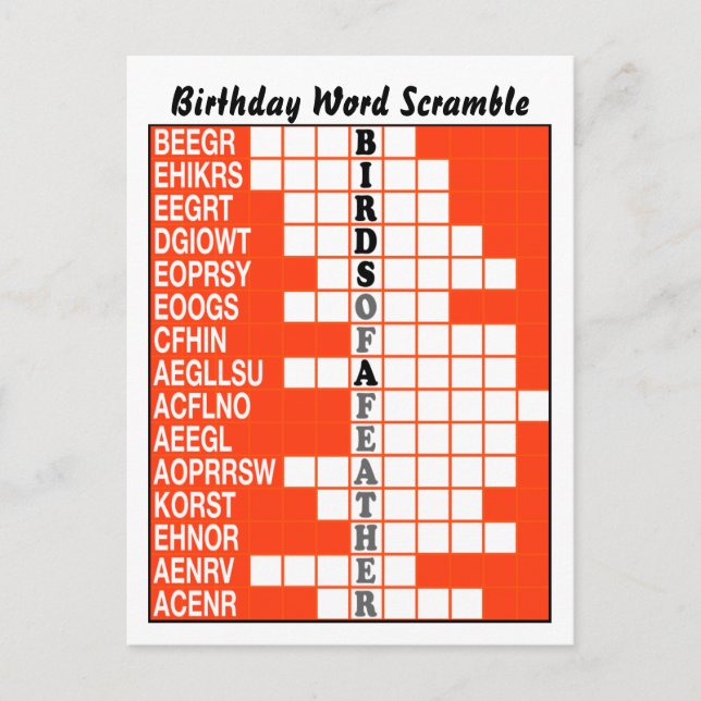 Vögel eines Feather Word Scramble Postkarte (Vorderseite)