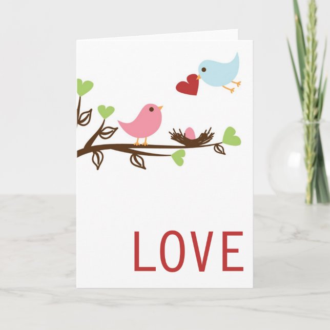 Vogel-Familie mit Herzen Ankündigung (Vorderseite)