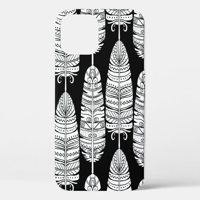 Vögel federn boho nahtlose Muster in schwarz und s Case-Mate iPhone Hülle (Rückseite)