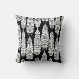 Vögel federn boho nahtlose Muster in schwarz und s Kissen