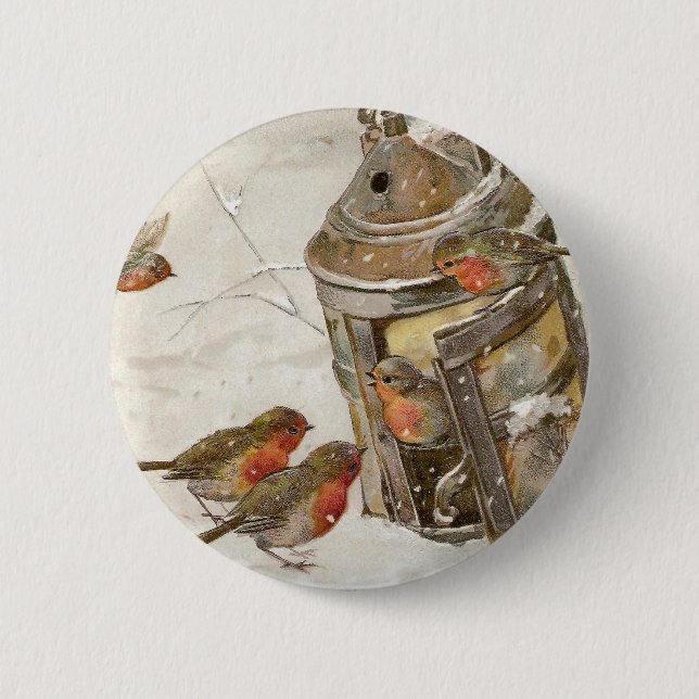 Vögel finden Schutz im Laternen-Vintagen Button (Vorderseite)